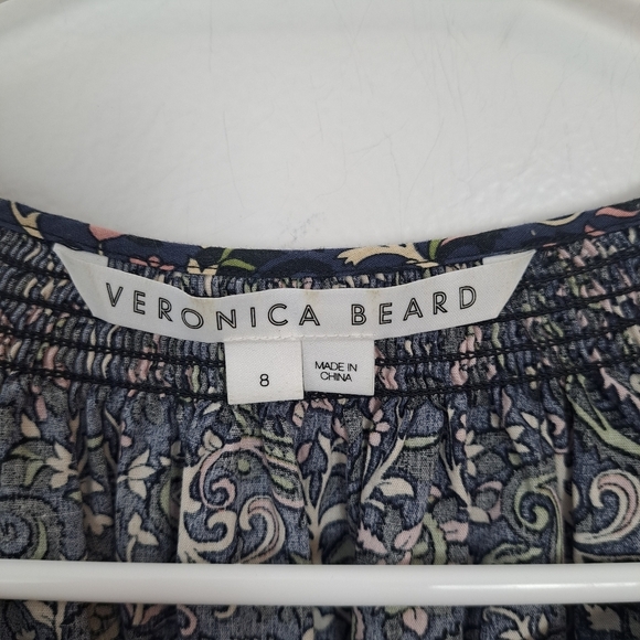 Veronica Beard Blue Multicolor Smocked Ruffle Paisley Karlina Mini Dress Size 8 - Picture 5 of 7